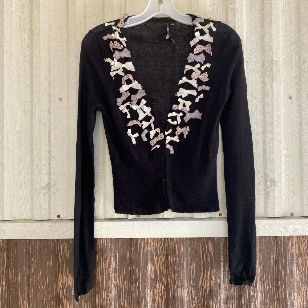 Knitted & Knotted button front cardigan black bows details size XS
